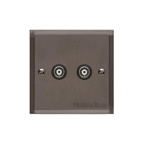 Elite Stepped Plate Range Matt Bronze Switches & Sockets, S09 - 2 Gang TV Coaxial Socket by Heritage Brass By M-Marcus