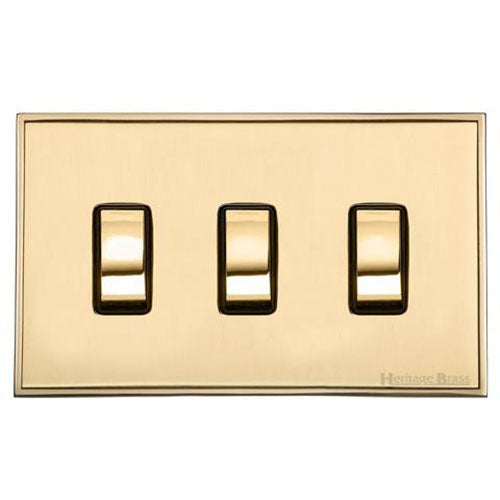 Executive Range-Satin Brass-3 Gang 10 Amp Switch (Double Plate)