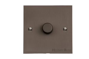 Heritage Brass Stylist Bronze Flat Plate - Square Edge - 1 Gang TED Dimmer (Compatible with LED Lamps)