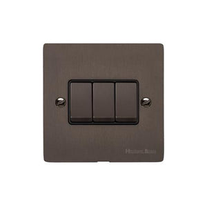 Heritage Brass Stylist Bronze Flat Plate - Round Edge - 3 Gang 2-Way Rocker Switch Type L9 by Heritage Brass By M-Marcus