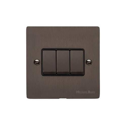 Heritage Brass Stylist Bronze Flat Plate - Round Edge - 3 Gang 2-Way Rocker Switch Type L9 by Heritage Brass By M-Marcus