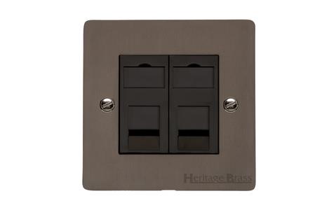 Heritage Brass Stylist Bronze Flat Plate - Round Edge - 2 Gang Secondary Line Socket