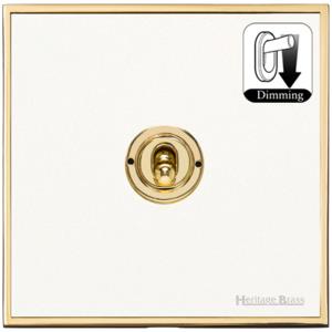 Executive Range Matt White with Polished Brass Switches & Sockets, EX10 - 1 Gang Dimming Toggle Switch by Heritage Brass By M-Marcus
