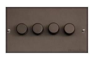 Heritage Brass Stylist Bronze Low Profile Plate - Square Edge - 4 Gang TED Dimmer (Compatible with LED Lamps)
