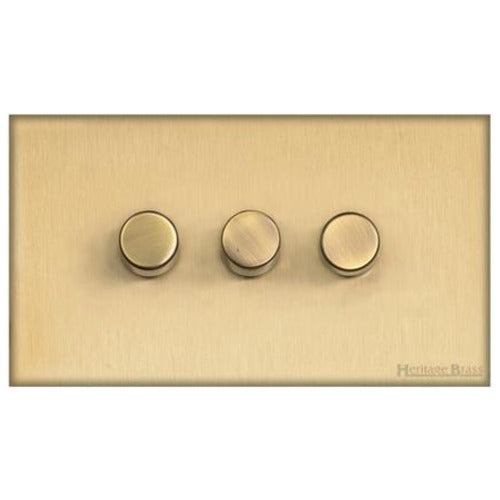 Windsor Range Matt Brass Switches & Sockets, WN40 - 3 Gang Dimmer 400 watts (Compatible with halogen/ incandescent bulbs) by Heritage Brass By M-Marcus