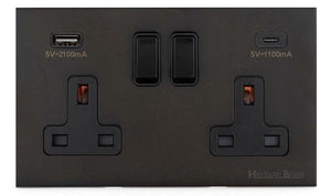 Windsor Range Dark Antique Bronze Switches & Sockets WN95 - 2G 13A Socket with USB-A+C by Heritage Brass By M-Marcus