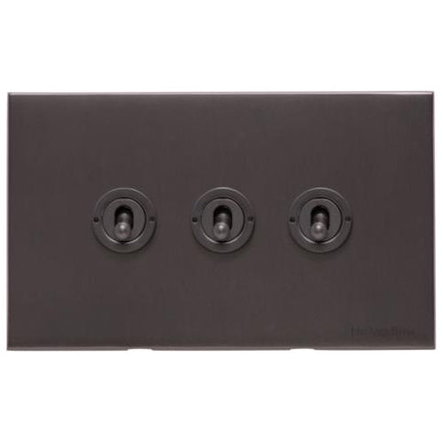 Windsor Range Matt Bronze Switches & Sockets, WN9 - 3 Gang Toggle Switch by Heritage Brass By M-Marcus