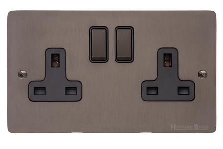 Heritage Brass Stylist Bronze Flat Plate - Round Edge - Double Socket (13 Amp)