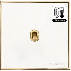 Executive Range Matt White with Polished Brass Switches & Sockets, EX10 - 1 Gang Dimming Stockholm Toggle by Heritage Brass By M-Marcus