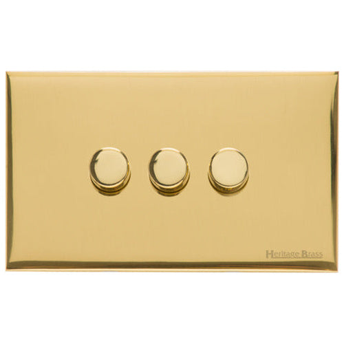 Windsor Range Polished Brass Switches & Sockets, WN1 - 3 Gang TED Dimmer (Compatible with LED Lamps) by Heritage Brass By M-Marcus