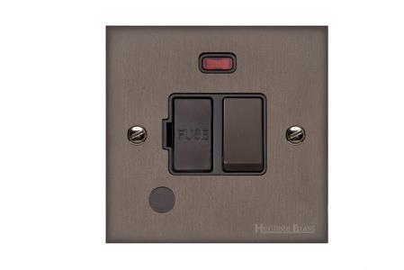 Heritage Brass Stylist Bronze Low Profile Plate - Square Edge - Switched Spur with Neon + Cord (13 Amp)