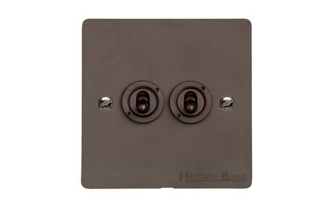 Elite Flat Plate Range Matt Bronze Switches & Sockets, T09 - 2 Gang Toggle Switch by Heritage Brass By M-Marcus