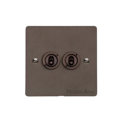 Elite Flat Plate Range Matt Bronze Switches & Sockets, T09 - 2 Gang Toggle Switch by Heritage Brass By M-Marcus