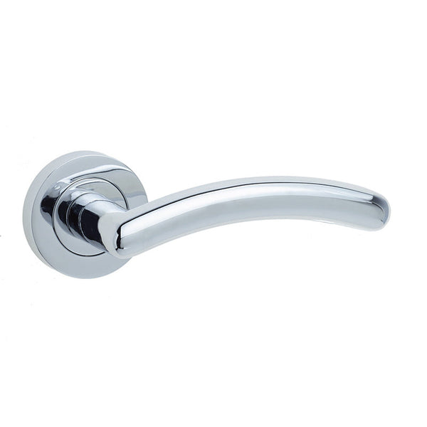 Frelan, Mailand Door Handle on Rose Polished Chrome, Door Handles, Lever Handles On Round Rose