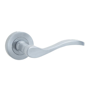 Frelan, Turin Door Handle on Rose Satin Chrome, Door Handles, Lever Handles On Round Rose