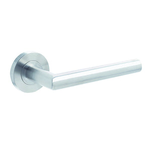 Frelan, Julian Door Handle on Rose Grade 304 Satin Stainless Steel, Door Handles, Lever Handles On Round Rose