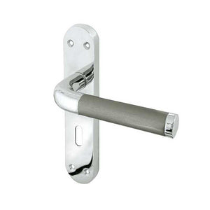 Frelan, Twin Suite Door Handle on Lockplate Polished Chrome/Satin Chrome, Door Handles, Lever Handles On Lock Backplate