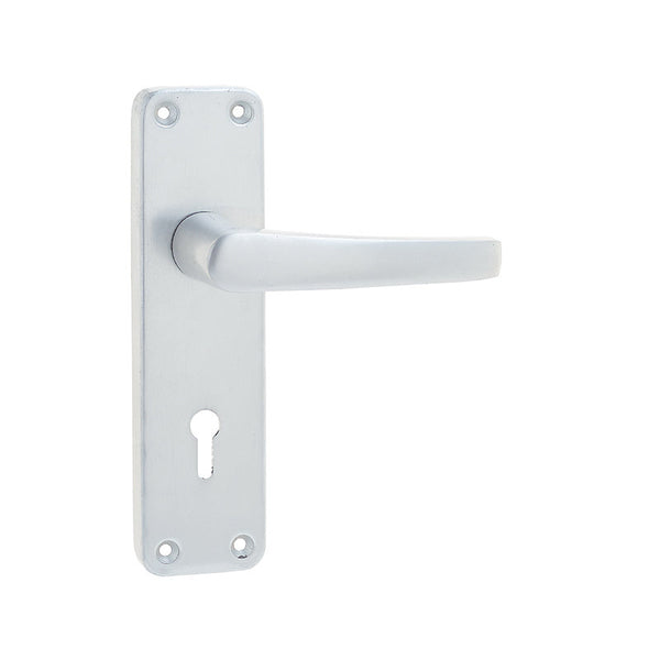 Contract Door Handle on Lockplate Satin Anodised Aluminium