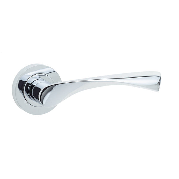 Frelan, Twirl Door Handle on Rose Polished Chrome, Door Handles, Lever Handles On Round Rose