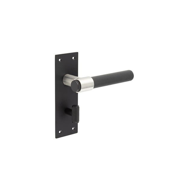 Frelan, Nero T-Bar Door Handles on Bathroom Plate Matt Black, Door Handles, Lever Handles On Bathroom Backplate