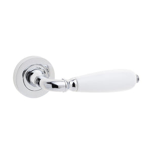 Frelan, Oxford Handle on Rose Polished Chrome & White Porcelain, Door Knobs, Mortice Door Knobs