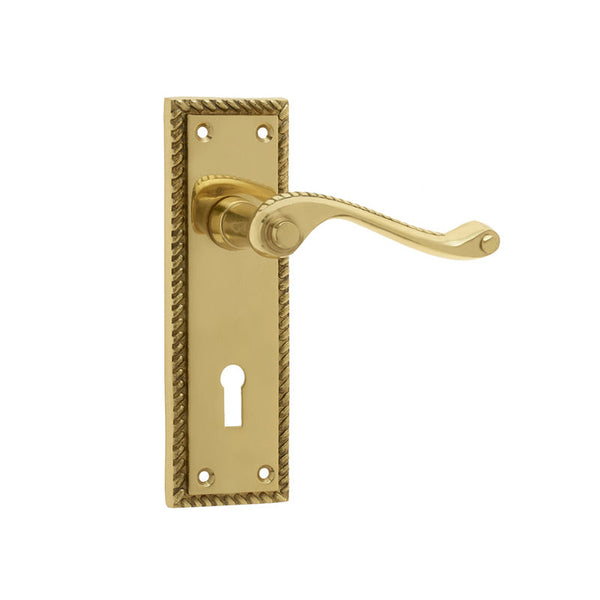 Frelan, Georgian Suite Door Handle on Lockplate Polished Brass, Door Handles, Lever Handles On Lock Backplate