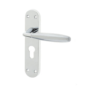 Frelan, Stylo Suite Door Handle on Euro Profile Lockplate Polished Chrome/Satin Chrome, Door Handles, Lever Handles On Euro Lock Backplate