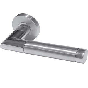 Frelan, Saturn Door Handle on Rose Grade 304 Satin & Polished Stainless Steel, Door Handles, Lever Handles On Round Rose