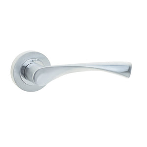 Frelan, Twirl Door Handle on Rose Polished Chrome/Satin Chrome, Door Handles, Lever Handles On Round Rose