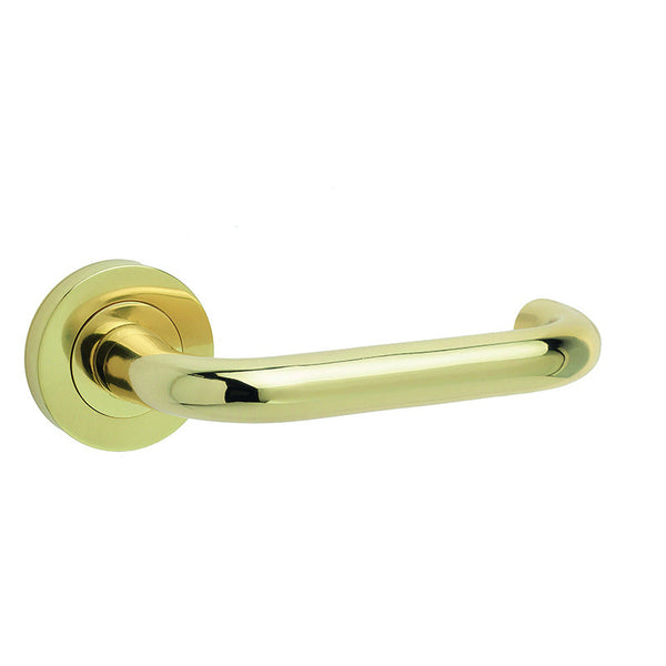 Frelan, Thame Door Handle on Rose Polisehd Brass, Door Handles, Lever Handles On Round Rose