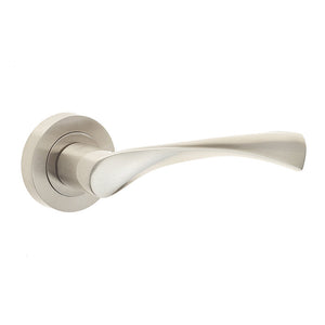 Frelan, Twirl Door Handle on Rose Satin Nickel, Door Handles, Lever Handles On Round Rose