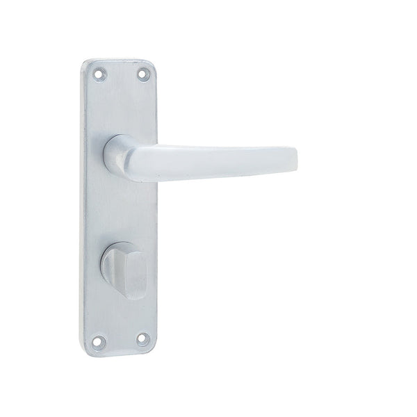 Contract Door Handle on Bathroom Plate Satin Anodised Aluminium