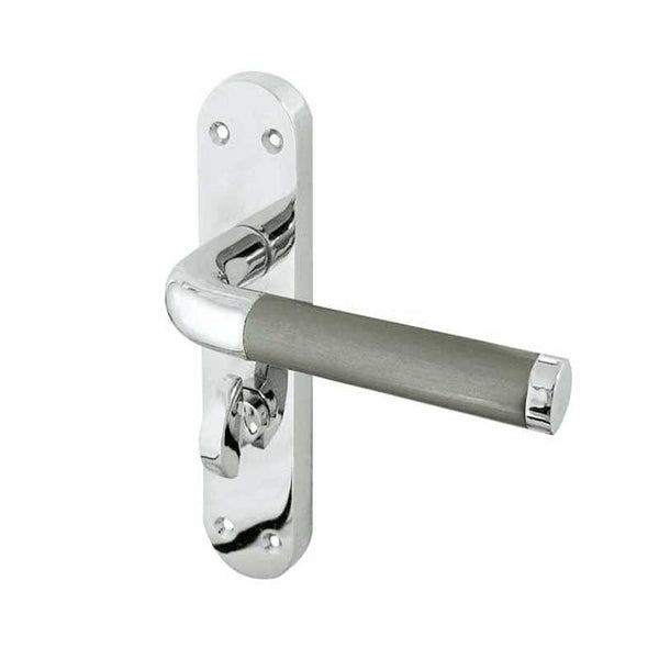 Frelan, Twin Suite Door Handle on Bathroom Plate Polished Chrome/Satin Chrome, Door Handles, Lever Handles On Bathroom Backplate