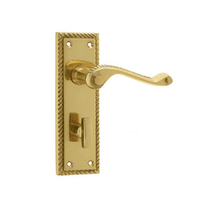 Frelan, Georgian Suite Door Handle on Bathroom Plate Polished Brass, Door Handles, Lever Handles On Bathroom Backplate