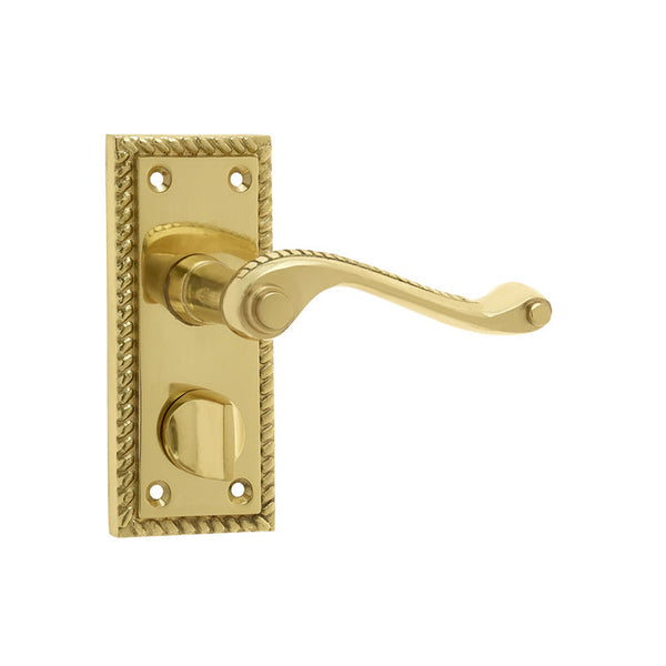 Frelan, Georgian Suite Door Handle on Privacy Plate Polished Brass, Door Handles, Lever Handles On Bathroom Backplate