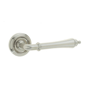 Frelan, Camille Door Handle on Rose Satin Nickel, Door Handles, Lever Handles On Round Rose