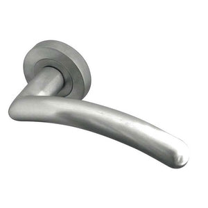 Frelan, Mailand Door Handle on Rose Satin Chrome, Door Handles, Lever Handles On Round Rose