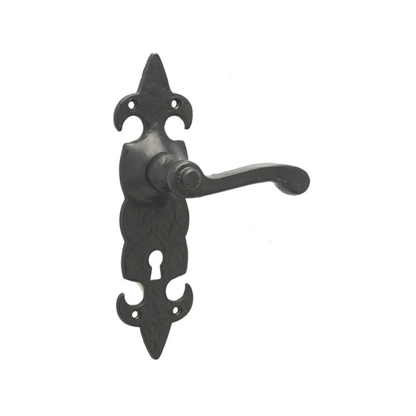 Frelan, Fleur De Lys Suite Door Handle on lockplate Black, Door Handles, Lever Handles On Lock Backplate