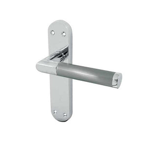 Frelan, Mitred Suite Door Handle on Latchplate Polished Chrome/Satin Chrome, Door Handles, Lever Handles On Latch Backplate