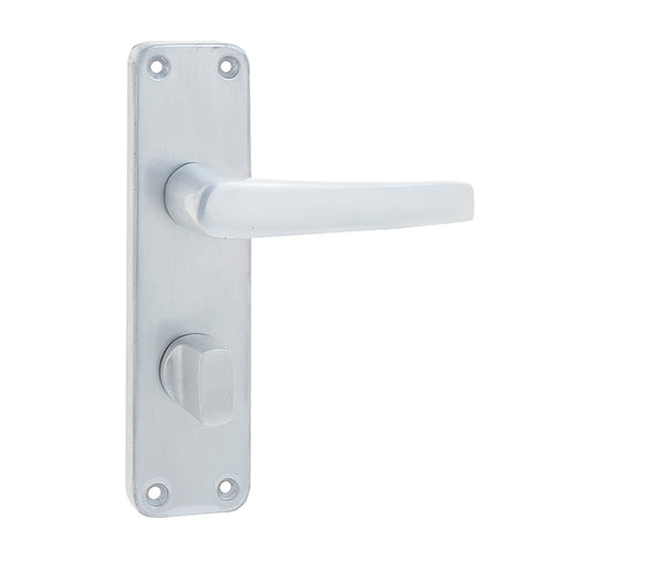Contract Door Handle on Bathroom Plate Satin Anodised Aluminium
