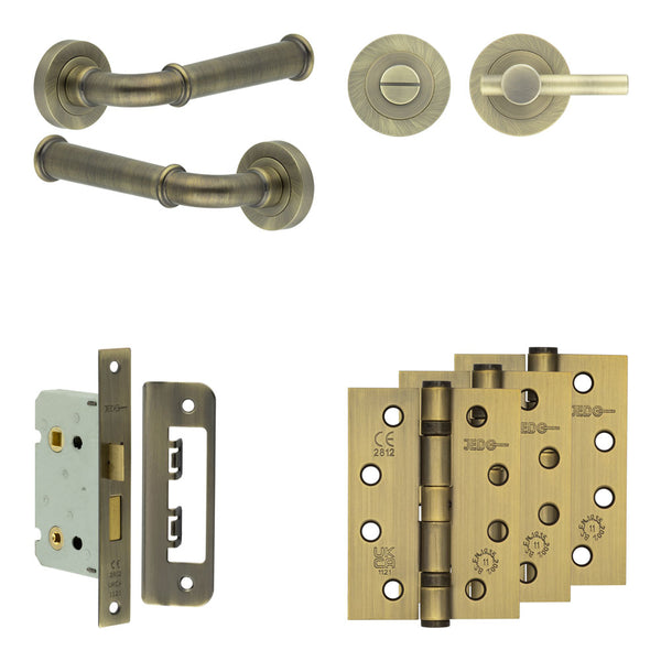 Complete Classic Door Handle Pack - Bathroom - Antique Brass