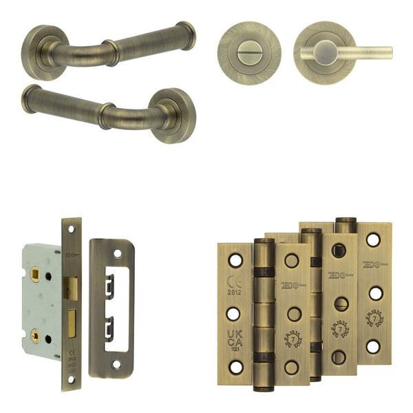 Complete Classic Door Handle Pack - Bathroom - Antique Brass