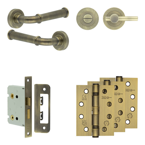 Complete Classic Door Handle Pack - Bathroom - Antique Brass