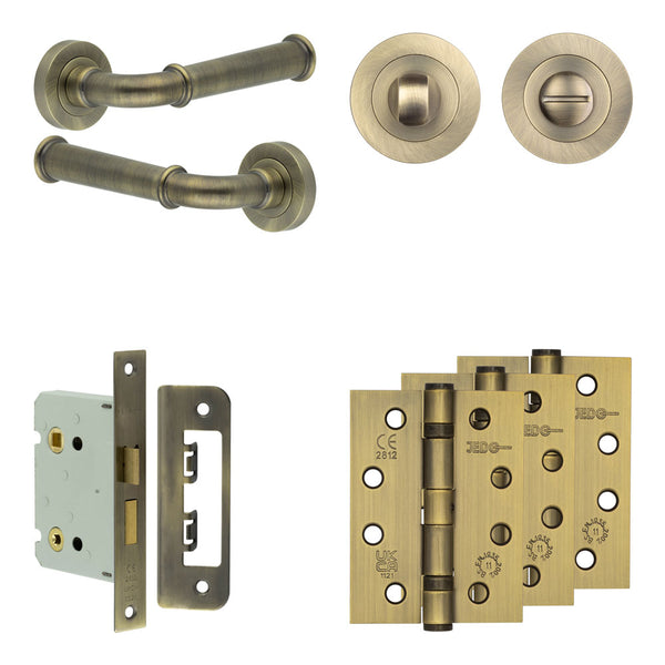Complete Classic Door Handle Pack - Bathroom - Antique Brass