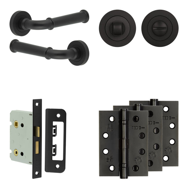 Complete Classic Door Handle Pack - Bathroom - Black