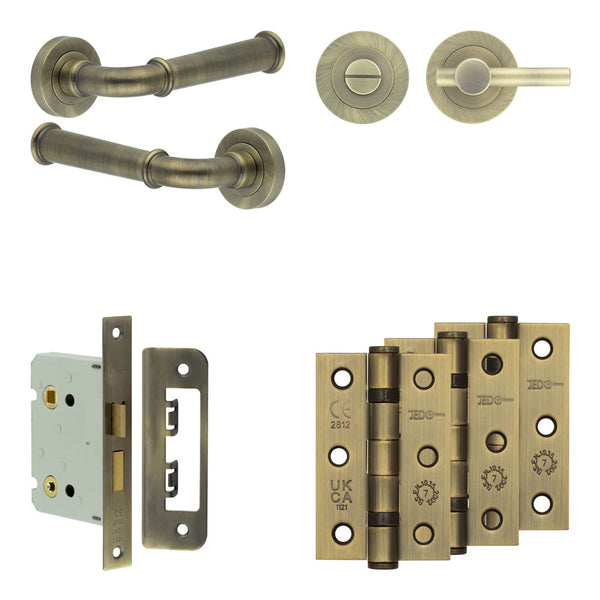 Complete Classic Door Handle Pack - Bathroom - Antique Brass