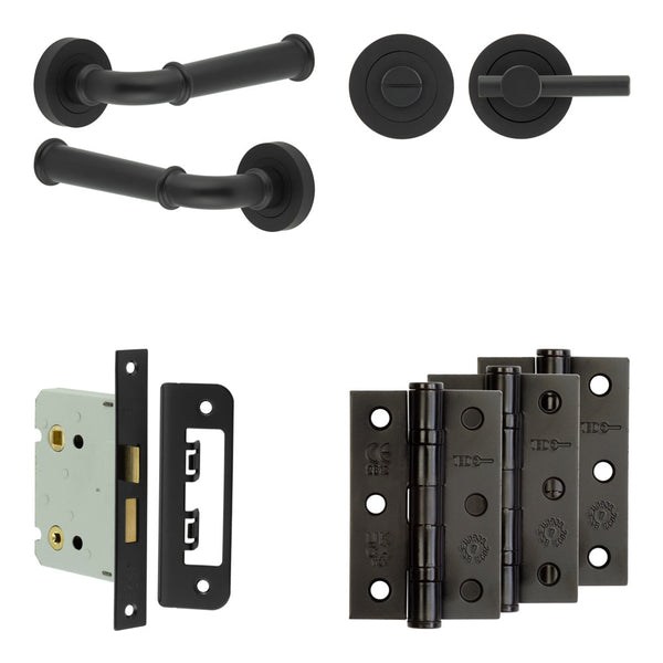 Complete Classic Door Handle Pack - Bathroom - Black