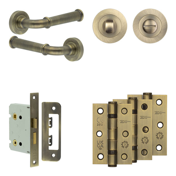 Complete Classic Door Handle Pack - Bathroom - Antique Brass