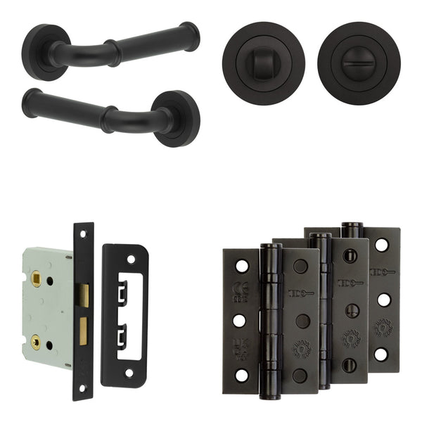 Complete Classic Door Handle Pack - Bathroom - Black