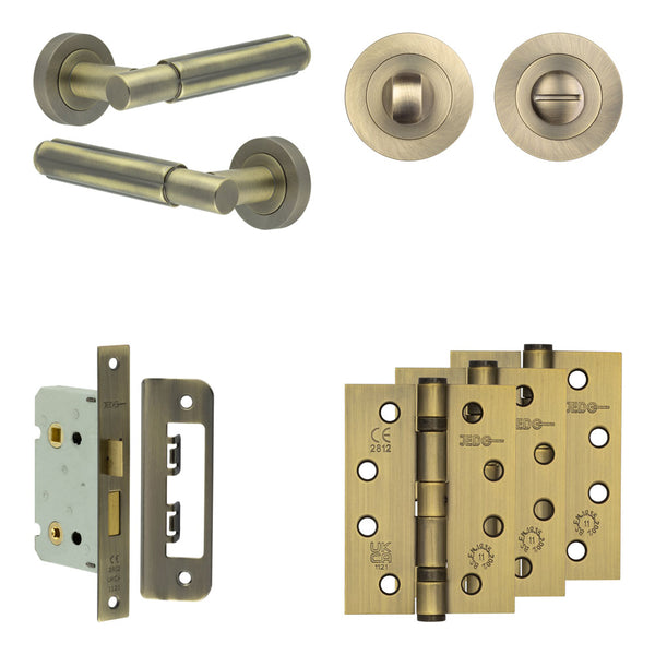 Complete Bloom Door Handle Pack - Bathroom - Antique Brass